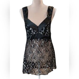 Black Satin Babydoll Lace Cami Tank Tunic Nightie Womans Silver Womans Metallic
